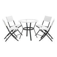 4Living Lisa-ryhmä, pöytä lasilla ja 4 tuolia, polyrottinki valkoinen/teräs harmaa