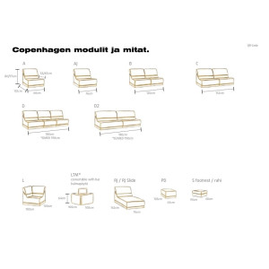 Copenhagen kulmasohva värejä 50